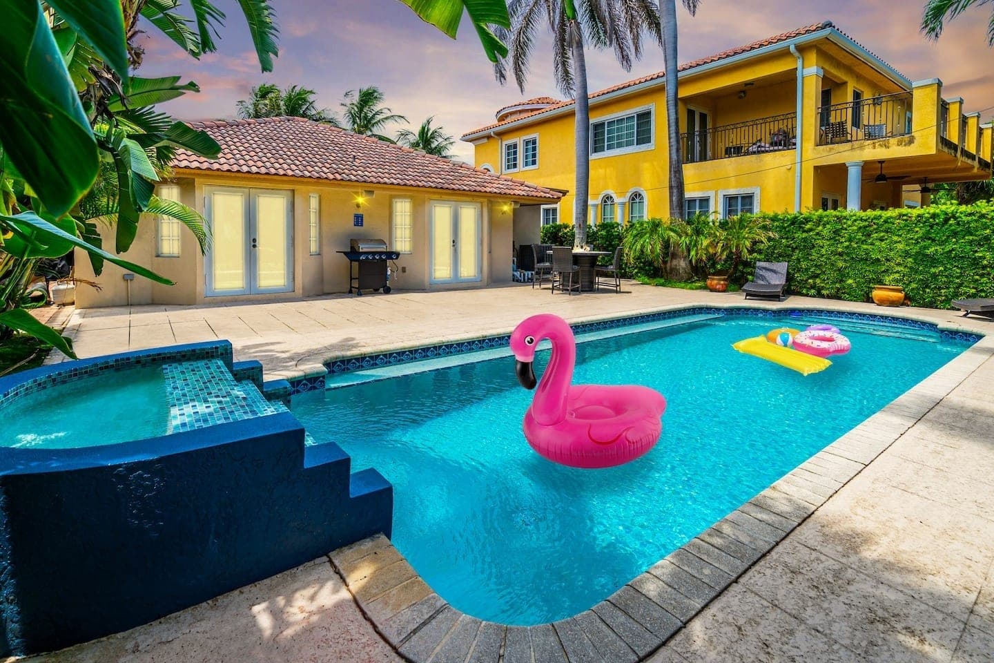 Villa pool with flamingo float